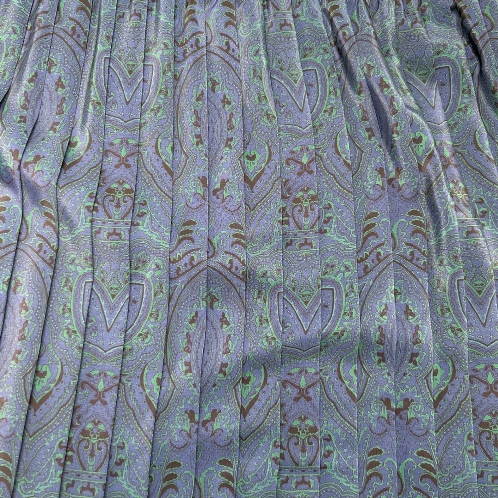 Leslie Fay Womens Vintage Paisley Pleated Midi Skirt Size 16 Navy Blue Green - Picture 5 of 10